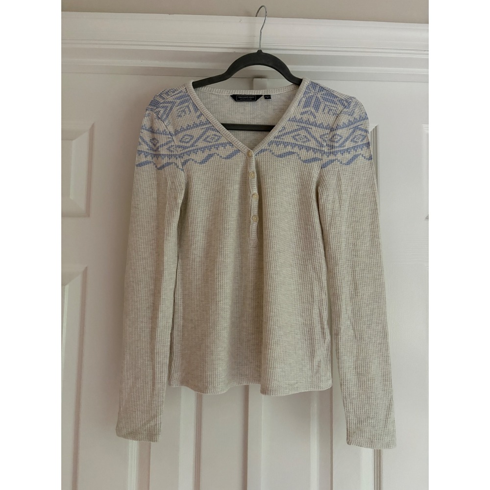 Vineyard Vines Womens Cream Blue‎ Fair Isle Waffle Knit Henley Top Small